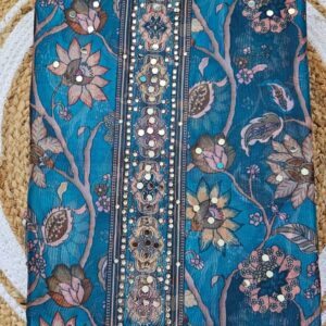 Unstitched Organza Churidhar Materials - Sky Blue