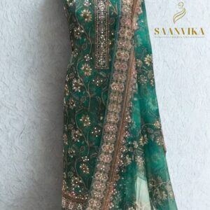 Unstitched Organza Churidhar Materials - Sea Green