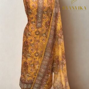 Unstitched Organza Churidhar Materials - Mustard Yellow