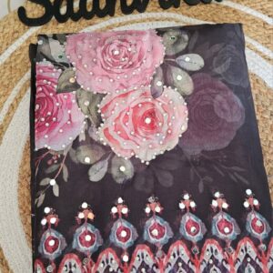 Semi Partywear Organza Digital Print and Mirror worked Unstitched Churidhar Material