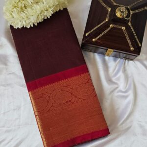 Kanchi Cotton Saree - Brown with Maroon
