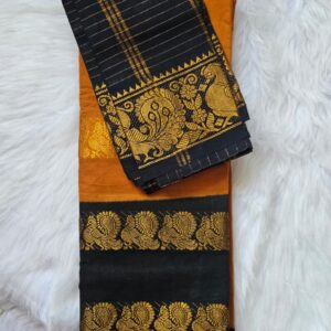 Yellow full-plain Madhurai sungudi cotton saree, contrast zari round motif big border, lining seer pallu & plain pink blouse