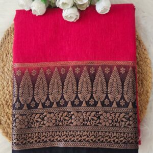 Premium jute silk saree with contrast border & blouse piece