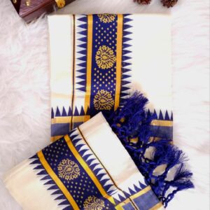 Navy blue and Golden zari border Set mund