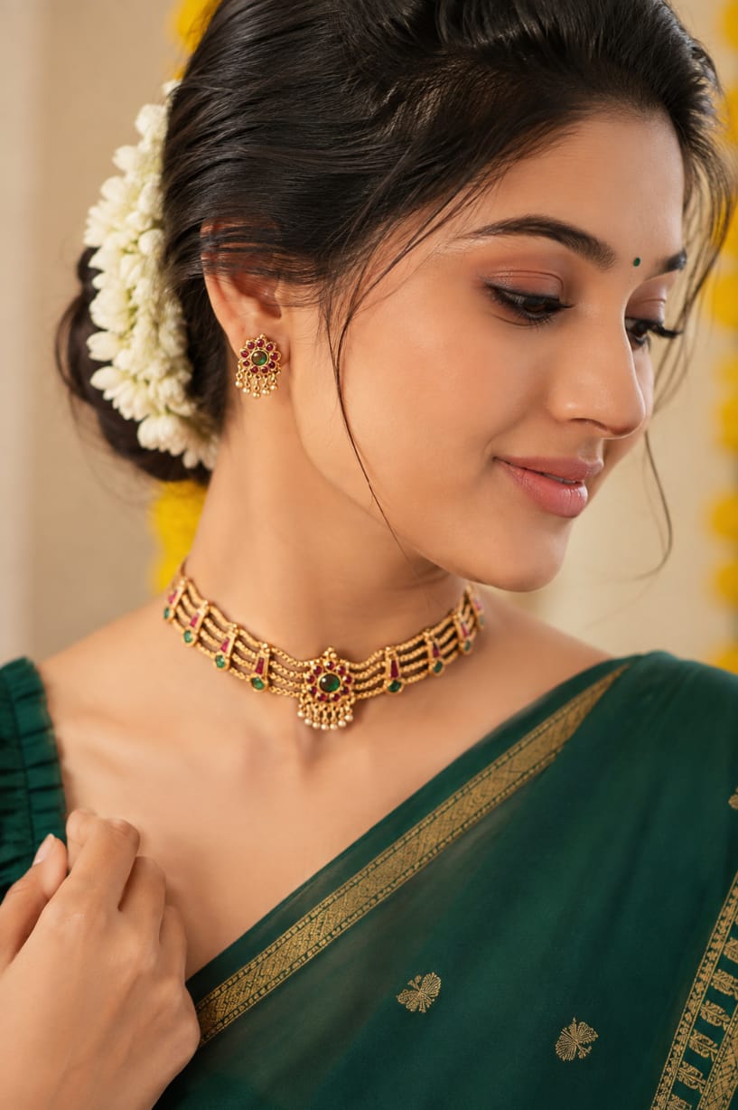 Ruby and Emerald Three Layer Choker
